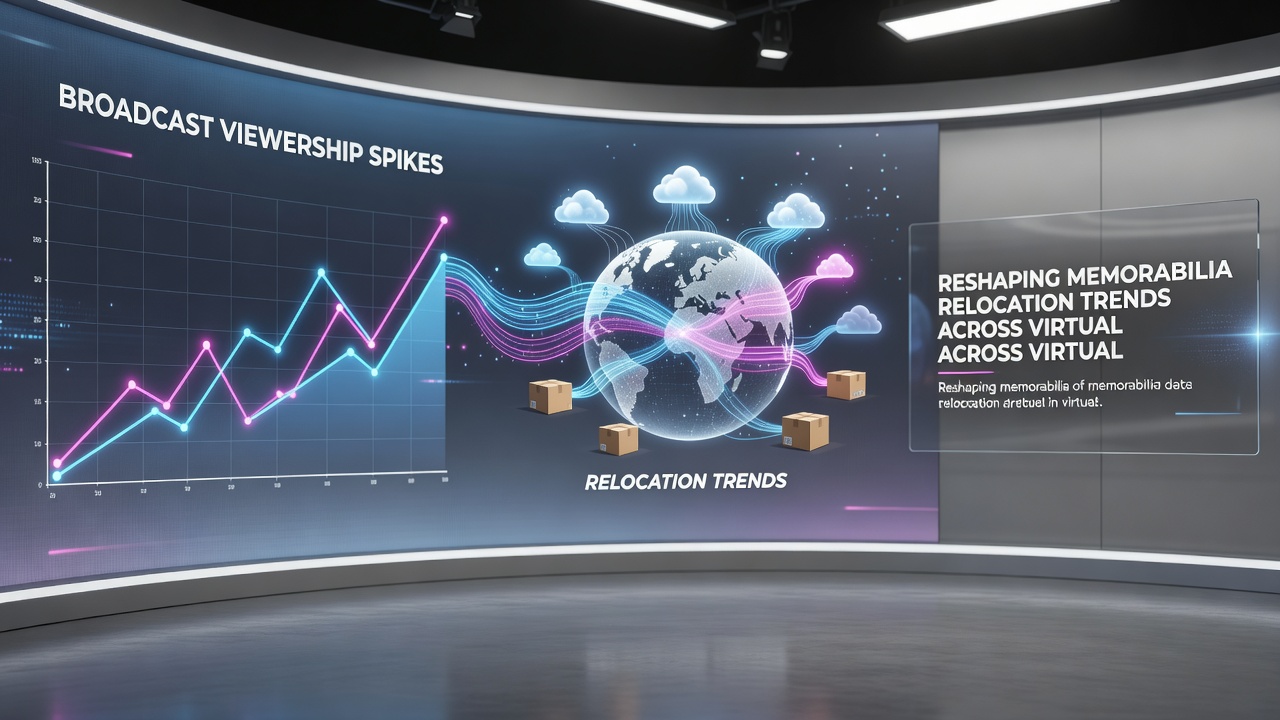 Digital trading platform dashboard showing inventory movement graphs and regional transfer routes during a broadcast event