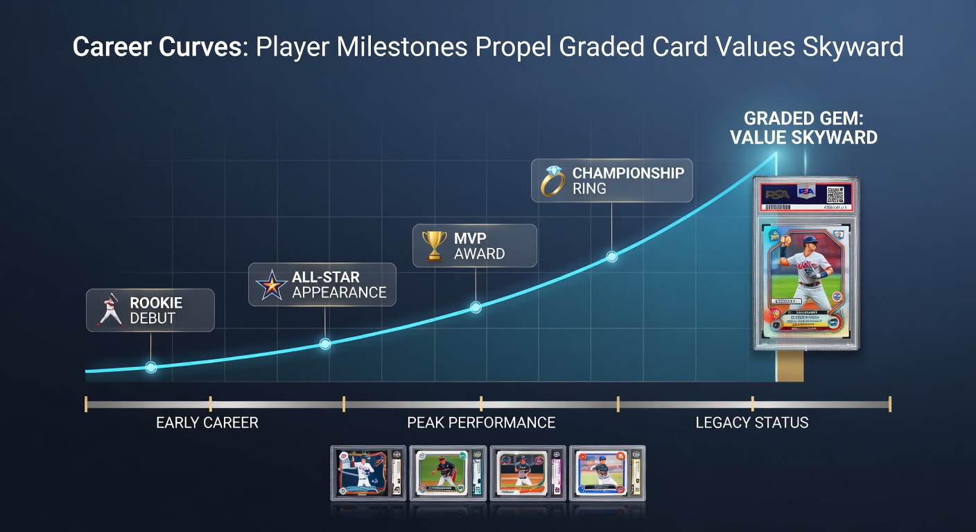 Auction chart displaying explosive price increases for graded cards immediately after key player career milestones across multiple sports