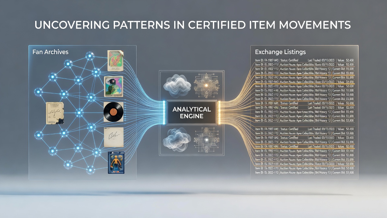 Researchers cross-referencing detailed fan archives with current exchange listings to track certified item movements