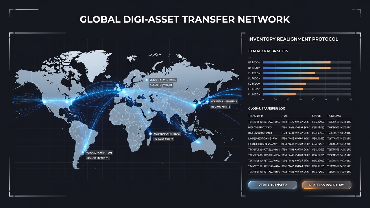 Visualization of inventory shifts on global platforms as verified player items realign after cross-border transfers