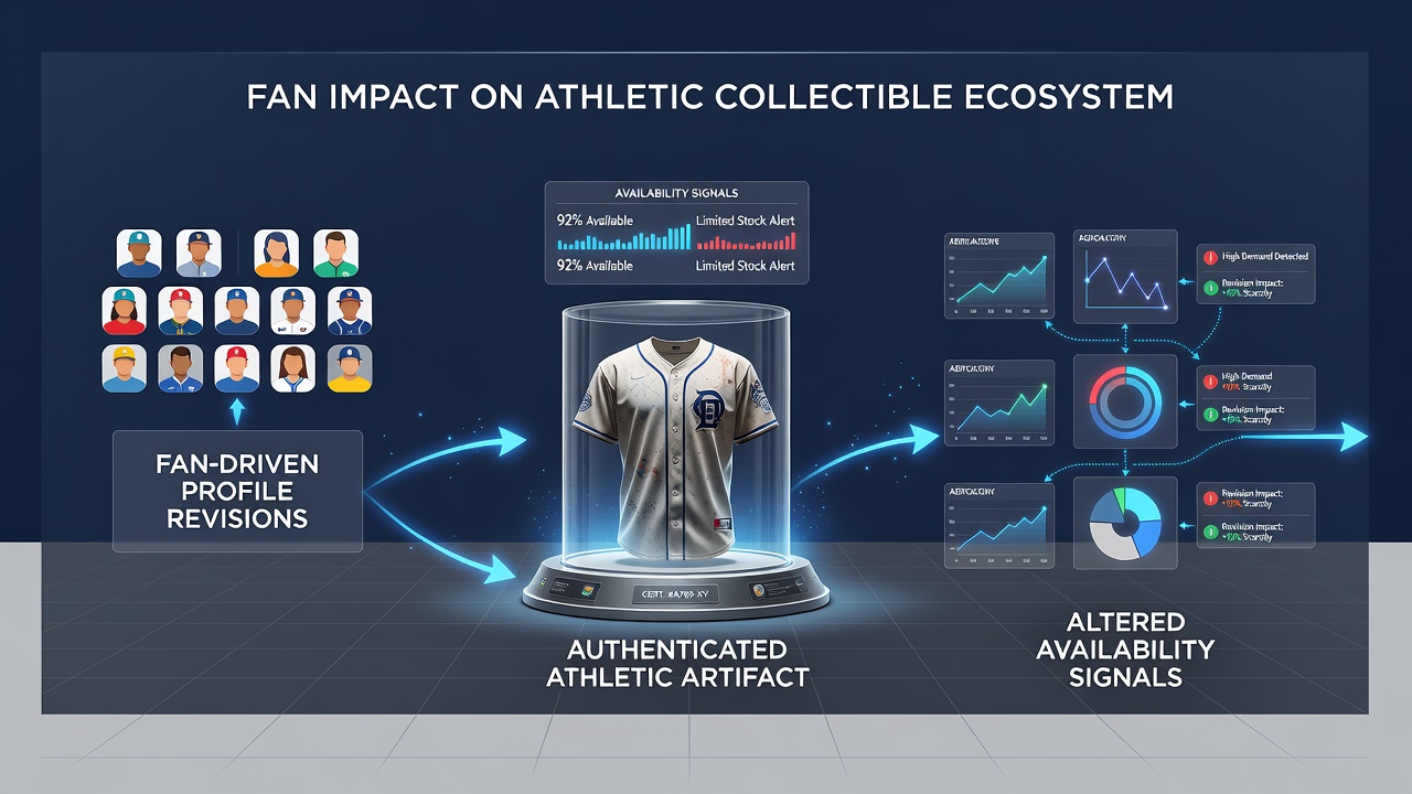 Network diagram illustrating connections between revised fan profiles and shifts in artifact availability across collector hubs