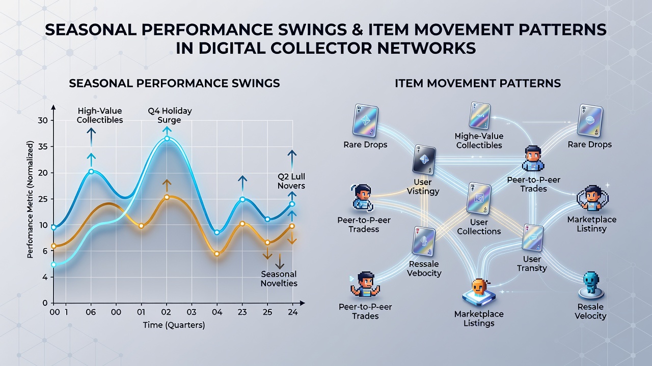 Network graph showing item circulation patterns linked to athlete performance data across collector platforms