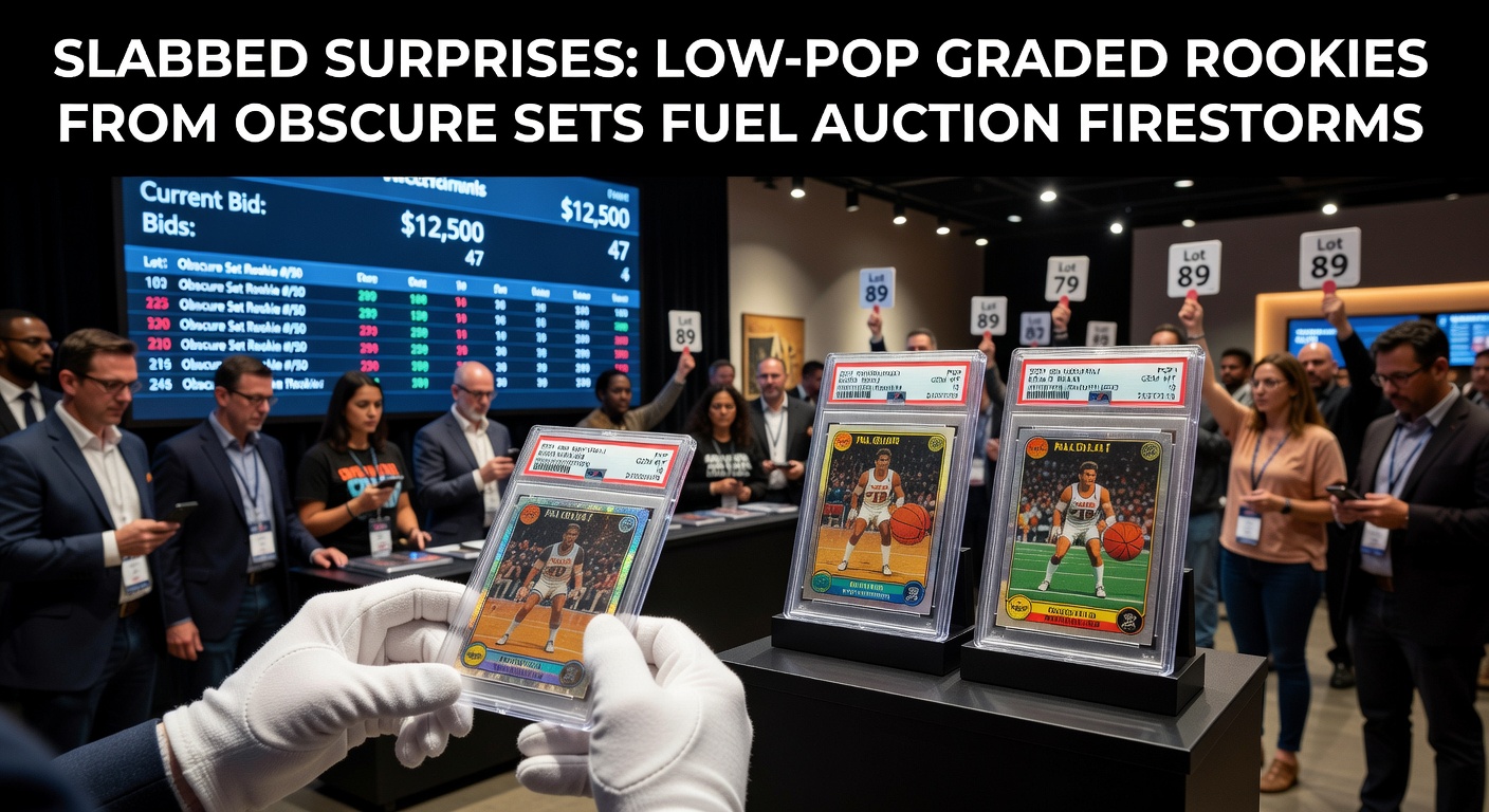 A pristine PSA 10 graded rookie card from a 1987 minor league set, slabbed and spotlighted under auction lights, drawing bids into six figures